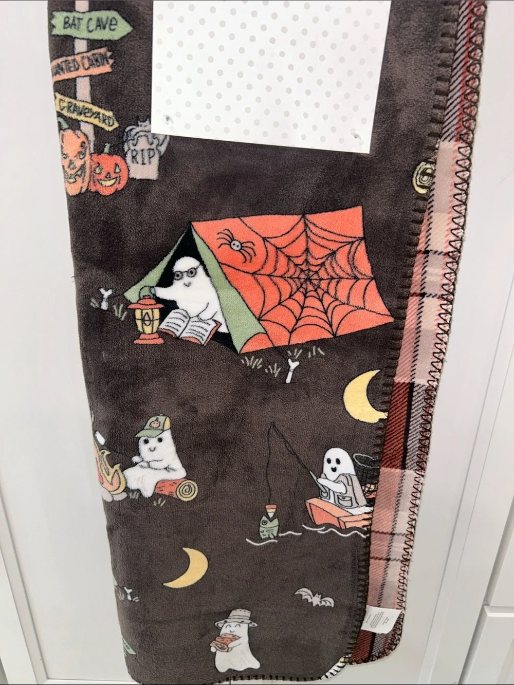 Isaac Mizrahi Halloween Ghosts Camping, Reading Reversible Throw Blanket